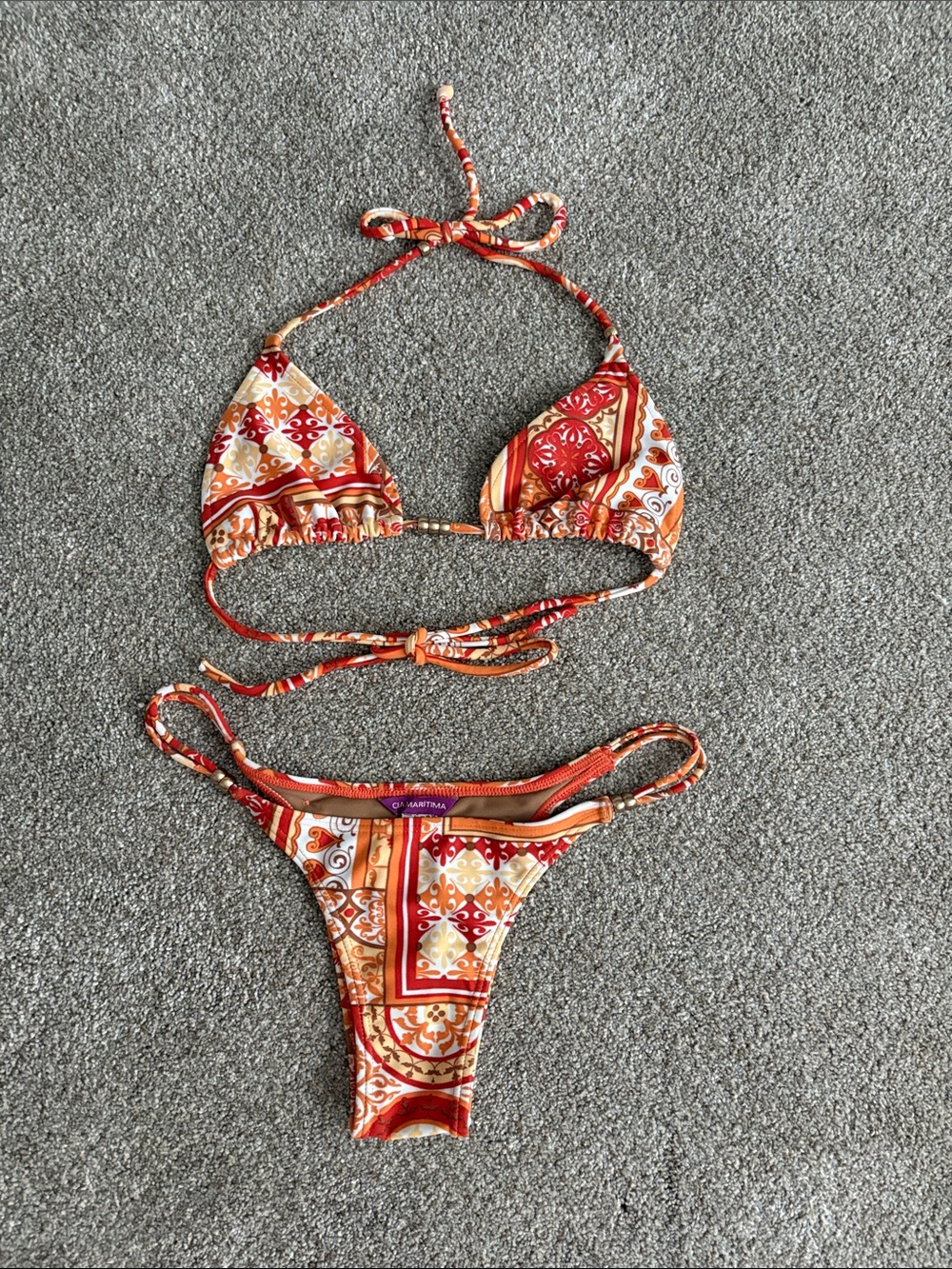 CIA MARITIMA Women’s Red & Orange Printed Triangle Bikini Set Medium